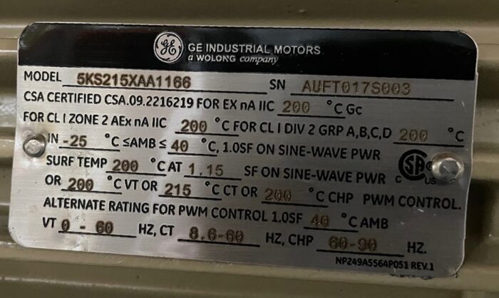 GE Motor, Footless, IEEE841, 215JM, 3600RPM, 10HP - Image 2